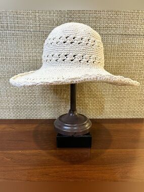 San Diego Hat Co. Cream Cotton Crochet Boho Chic Large Brim Sun Festival Hat